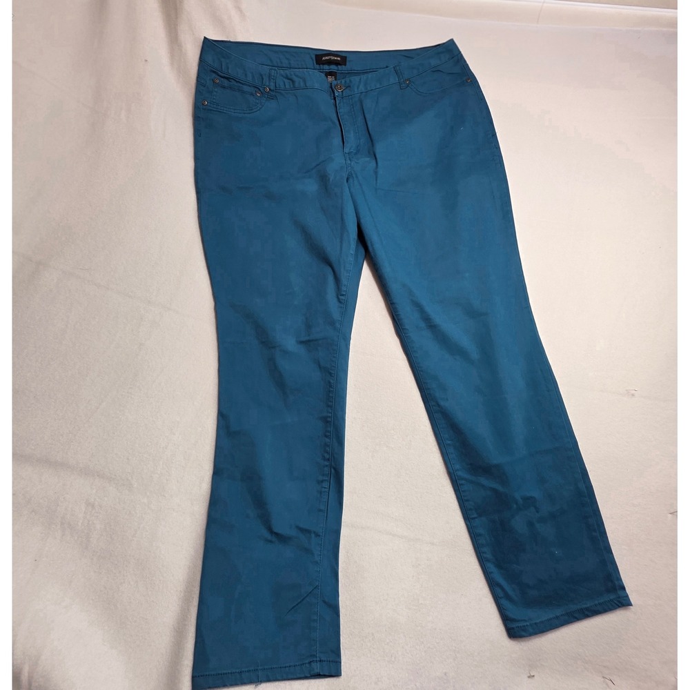 Ashley Stewart Teal Blue Stretch Cotton Straight Leg Pants Womens Plus‎ Size 22